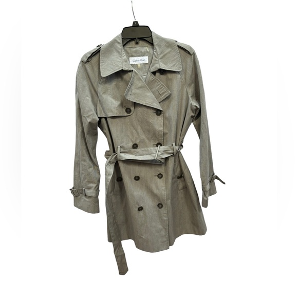 Calvin Klein Jackets & Blazers - Calvin Klein Women’s Grey Double‎ Breasted Belted Raincoat Size Medium
